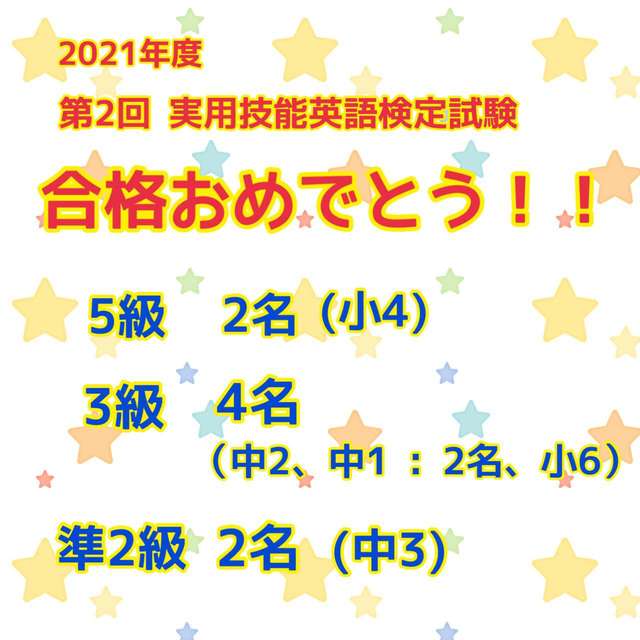 2021年度　第二回　英検　合格発表！！の画像